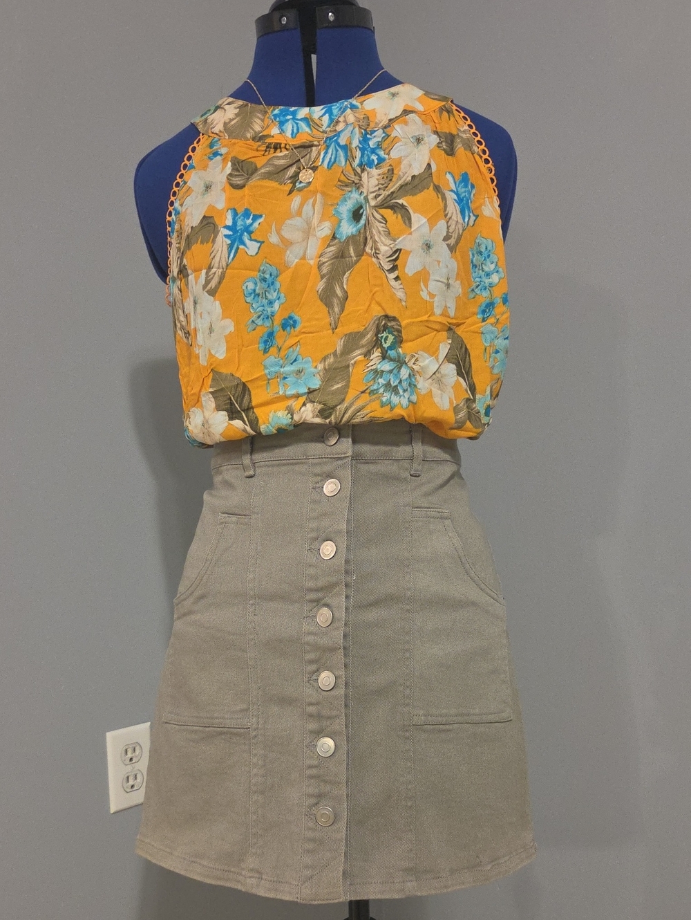 Altar'd State Button-Front A-Line Mini Skirt